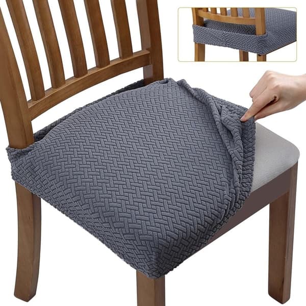 Grå 4PCS Jacquard Präglad Stretch Stolsöverdrag Avtagbar Tv