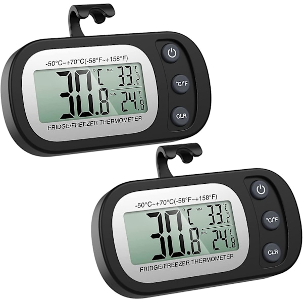 2 PCS Frigidaire Fridge Thermometer, Digital Freezer Thermometer with Hook, Easy to Read LCD Display, Max/Min Function, Perfect for Home, Restaurants,