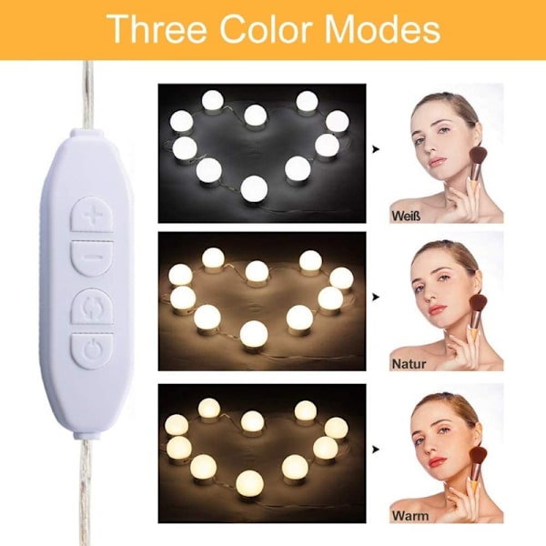 Spegelljus 10 Hollywood-lampor Dimbar LED-ljusset Bathroom