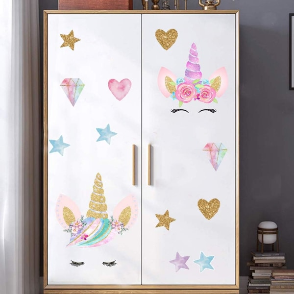 2 deler Unicorn Sticker Cartoon Wall Sticker, Flyttbar vegg