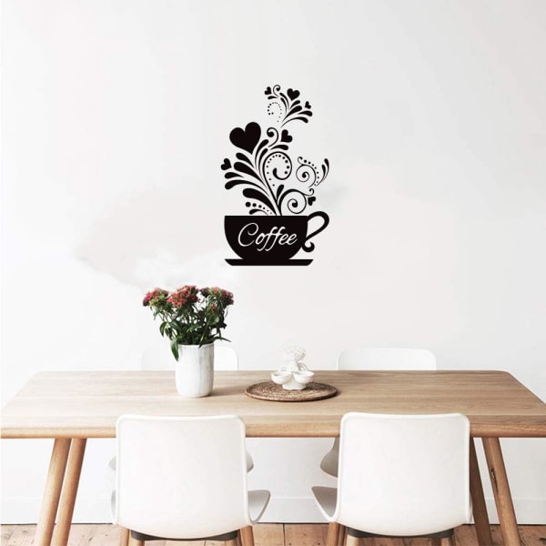 Coffee Cup + Flower' Kitchen Wall Stickers - Removable Wall