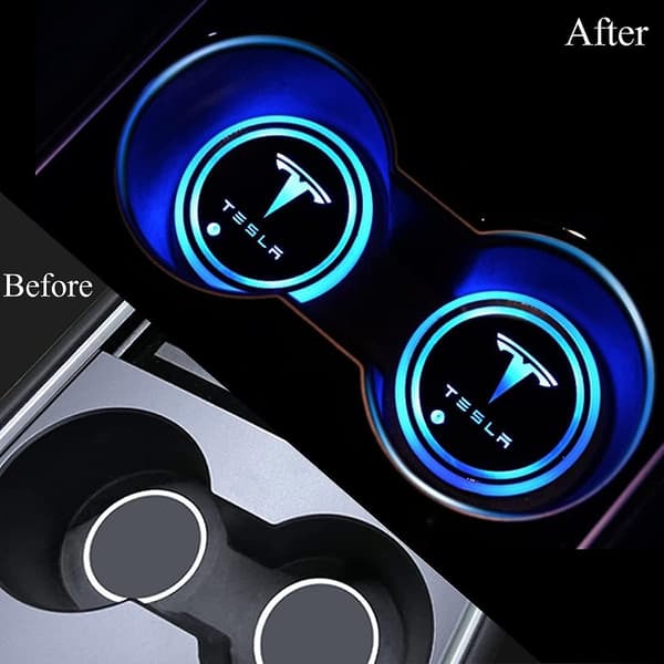 Set med 2 LED-koppholdere for Tesla Model 3/y/s/x, 7 lysfarger,