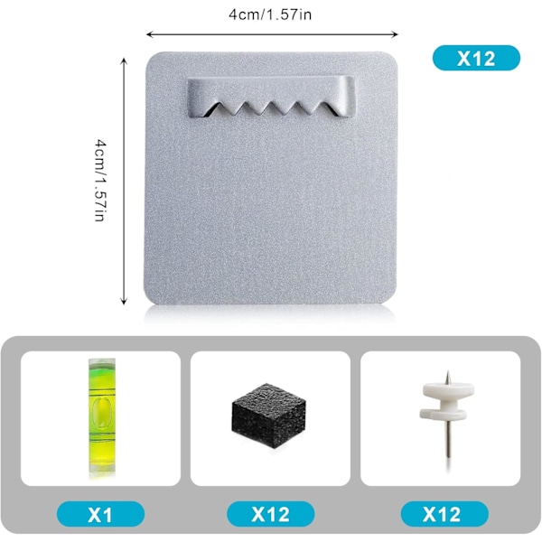 Sæt med 12 foto- og spejlbeslag uden boring, vægbeslag, spejlbeslag, klæbefastgørelser, til ophængning af spejle, 4 x 4 cm