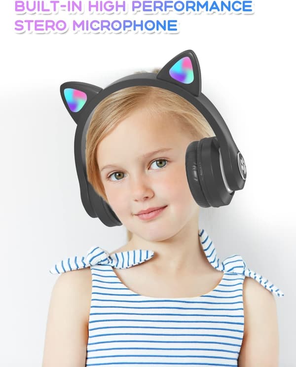 Bluetooth-hörlurar för barn med HD-mikrofon/LED-lampor (svart)