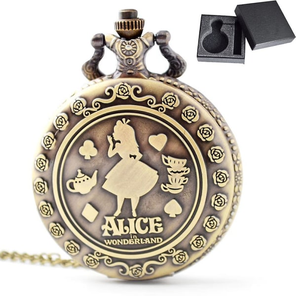 Alice In Wonderland Quartz Pocket Watch - Christmas Gift For Men And Kids - With Box, Retro Quartz Pocket Watch Necklace List
