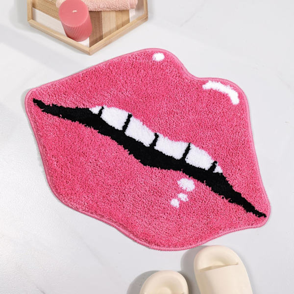 Pink Lips Badeværelse Tæppe, Sød Lips Bademåtte Skridsikker Lips Formet A