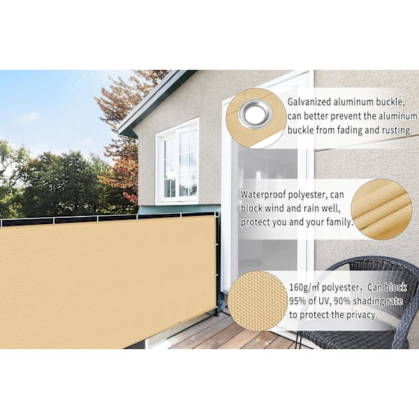 SHADE Balkon Privatlivsskærm Cover 90x300cm Beige Sand Privatlivsskærm 100% Polyester(160g/㎡) UV Beskyttelse Uigennemsigtig