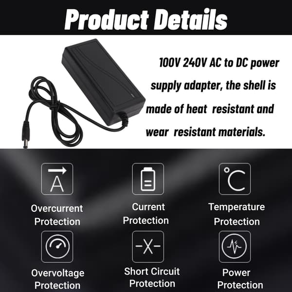 12V 7A strømadapter, 100V-240V AC til DC strømtransformator, overstrømsbeskyttelse