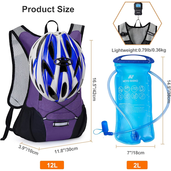 Lättvikts Hydration Ryggsäck, Löp Ryggsäck med 2L Vattenblåsa, Hydro Vatten Dagryggsäck för Cykling Vandring Rave