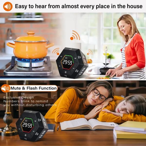1 stk. Hexagonal Flip Timer Visuel Timer Tidsstyringsværktøj Produktivitet Tomat Timer Køkken Smart Digital Timer