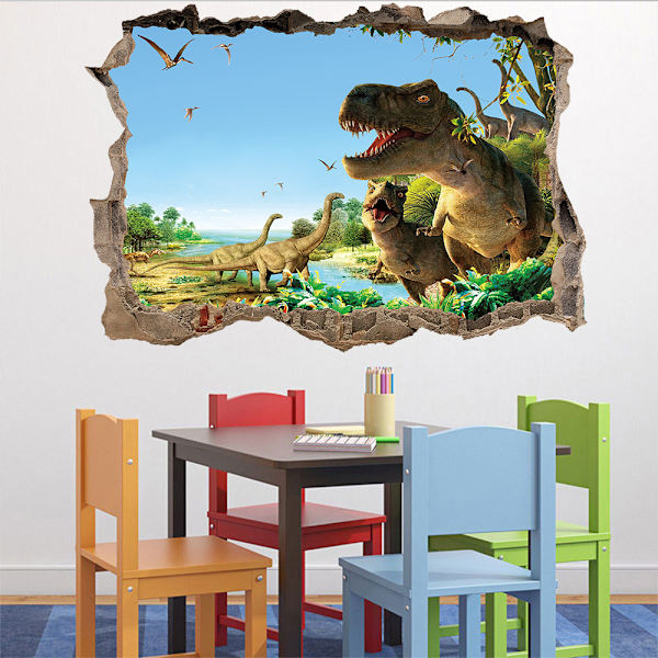 3D Trasig Vägg Dinosaurie Paradis Sovrum Vardagsrum Barn