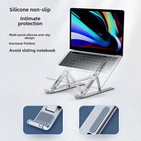 Justerbart Ergonomiskt Hopfällbart Portabelt Skrivbordsställ i Aluminium för HP, Dell 9-17” Laptops, Laptopställ (Silverfärgad)