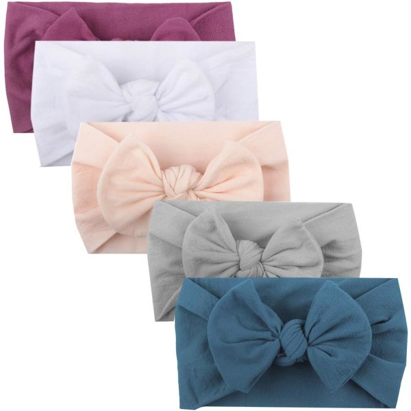 5-pack flickor baby toddler turban solid hårband hårband rosett