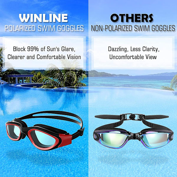 Dww-Rouge Svømmebriller med polariserede linser, Anti-dug Anti-UV tætte linser til klart syn Nem justering Blødt næsebro, til mænd kvinder voksne teenagere