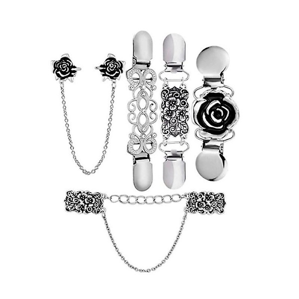 5 st kvinnors kofta klämma vintage tröja klämmor, sjal krage metall klämma tröja kedja kreativ silver kofta klämma för blus kofta klänningar sjal