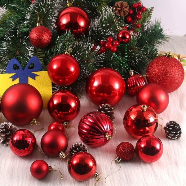 Sett med 36 assorterte knusefrie julekuler til jul