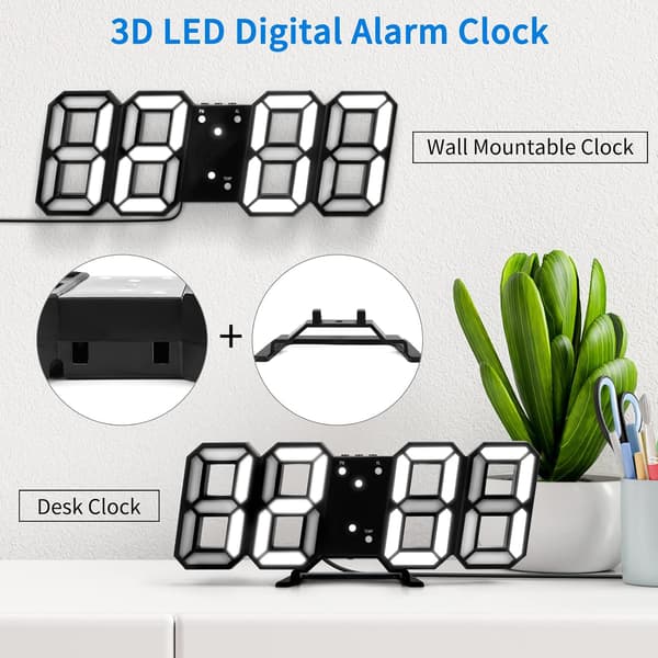 3D LED Digitalt Vækkeur til Skrivebord, 23 cm - Sort