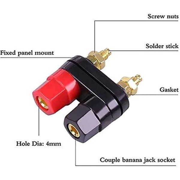 10 par 2-vejs effektforstærker, lydplug hun banan-stik terminalblok højttaler (sort og rød)
