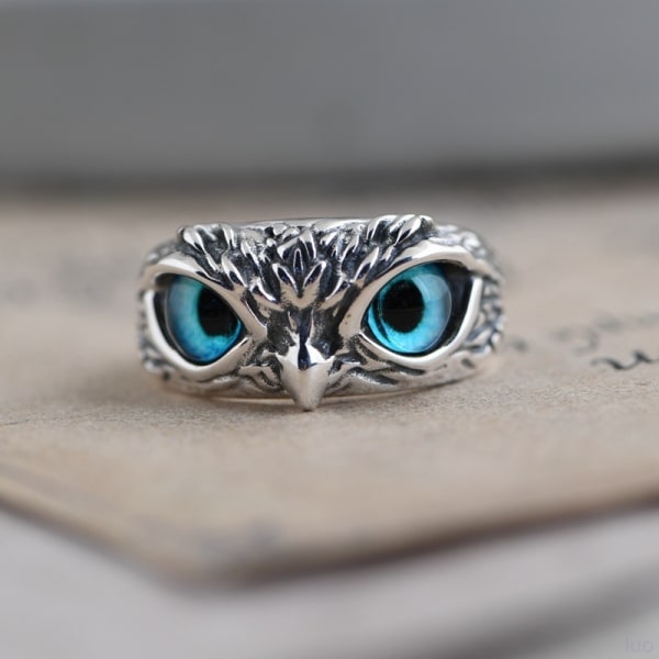 Justerbar Sterling Sølv Devil Eye Owl Ring, Devil Eye Owl