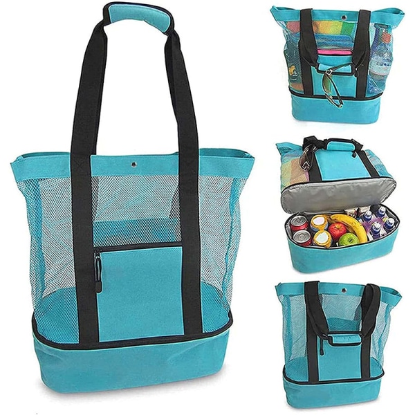 Stor Strandveske Dobbelt Lag, Multifunksjonell Mesh Bag Tote Bag,