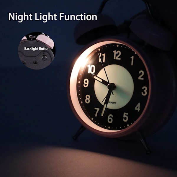 Retro Luminous Väckarklocka Tyst Kvarts Sängbord Alarm