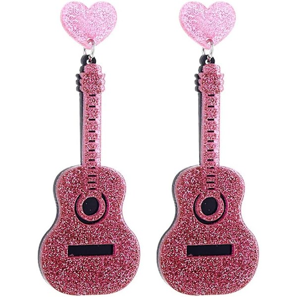 1 Par (Rosa) Akryl Musikk Gitar Hengeøreringer Kjærlighet Hjerte
