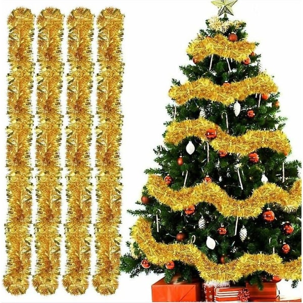 Christmas Tree Garland, 4pcs Christmas Tinsel Garlands  Gold, 2m Fir Garland, Sparkling Metallic Tinsel Garland For Wedding Birthday Party Walls Windo