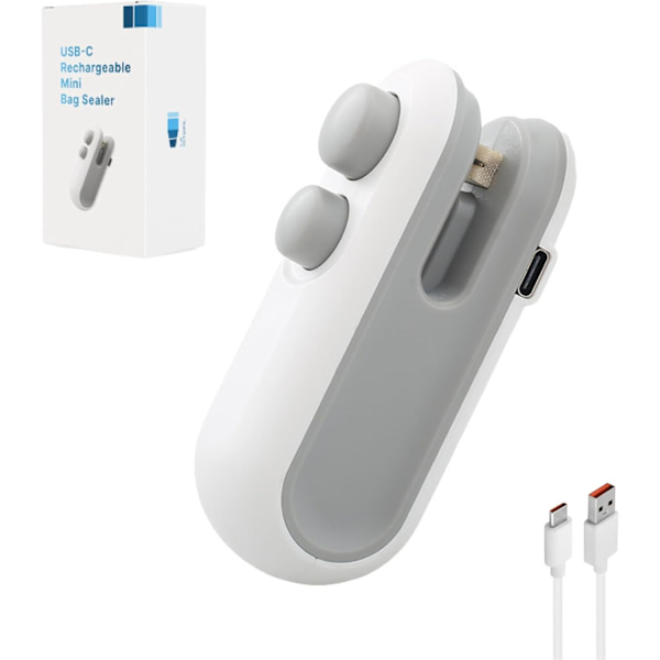 Mini Posejler, USB-C Genopladelig Posejler, 2 i 1 Posejler Varmestempling med Skærer og Magnet, Mini Poseforsegler