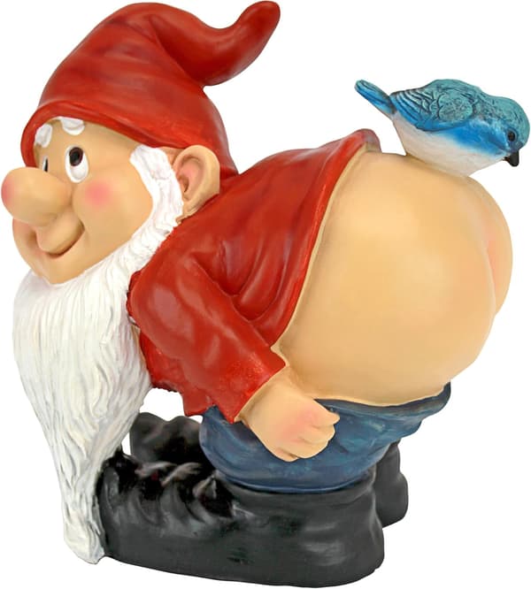 Nøgen Bagdel Havegnom Statue, Medium 21cm, Polyresin, Fuld