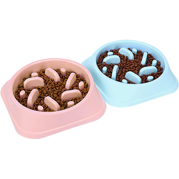 2 stk. (Blå/Pink) Langsom Foder Skål til Hunde, Langsom og