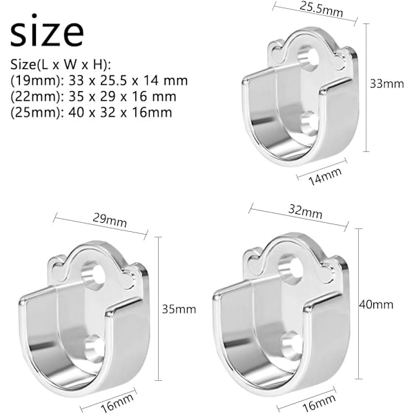 4-pack Flänsstångsbeslag (22 mm), Gardinstångsbeslag i zinklegering