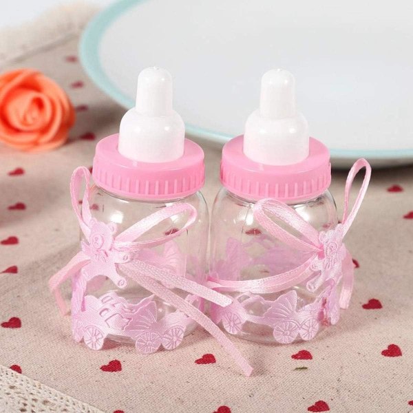 24 Godisburkar Dop Godisflaska, Baby Girl Baby Shower Deko och