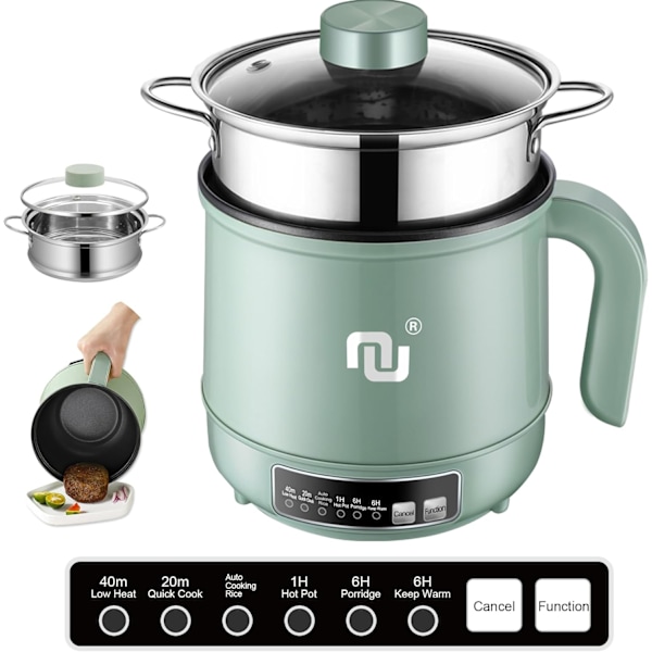 Smart Mini Hot Pot med Timer og Automatisk Afbrydelse 1,2L Non-Stick Hurtig Noodle Cooker med Rustfrit Stål Dampkurv B