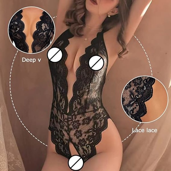 1 stk (Sort, L) Sexy Lace Bodysuit til Kvinder Enkeltstykke Frækt