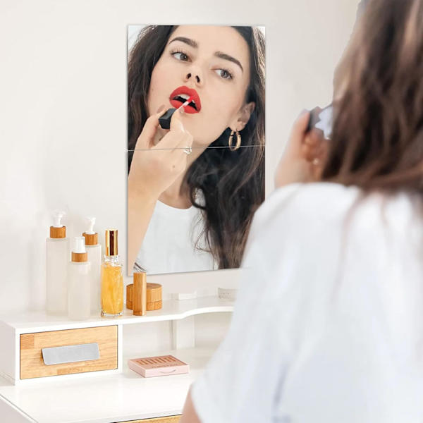 HD Glass Full Length Wall Mirror Tiles - Set of 4, 8'' x 8'' - Rammeløs, Ideell for Soverom, Hjemmetrening, Bad - Allsidig Veggdekor og Overdørsspeil