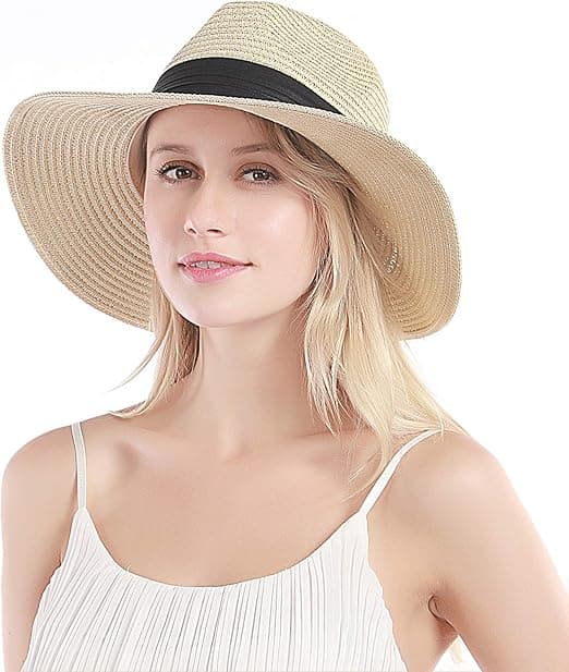 1 stk. Off White Kvinders Halmhat - Strandhat - Sommerhat - UV