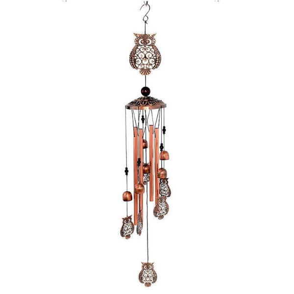 Owl Wind Chime med 4 aluminiumrör, 6 klockor, 7 ugglor, 90 cm,