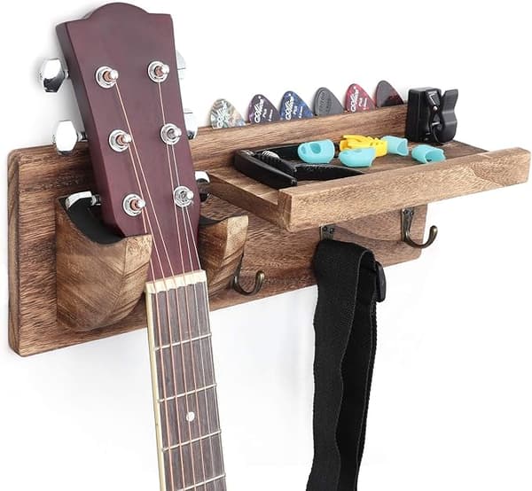 Gitarrkrokar Elektrisk Gitarr Väggfästen Trähylla Vägg