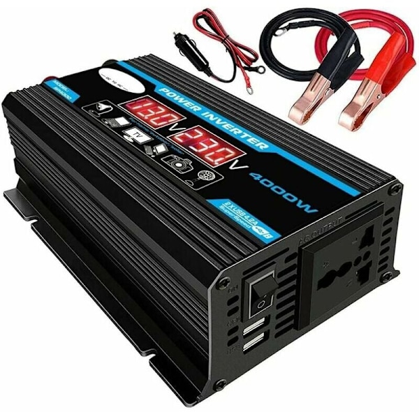 12V 220V invertteri, 4000W 12V 220V/110V AC autosta autoon puhdas siniaaltoinvertteri, laturimuunnin, kaksois-USB-invertteriadapteri, muunnettu muuntaja