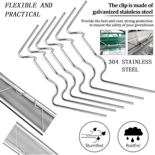 Kasvihuoneen lasitusklipsit, 125 kpl W Kasvihuoneen kiinnikkeet Ruostumaton teräs