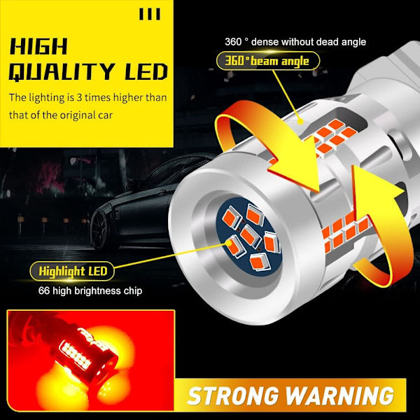 Rød - 2 stk 3157 P27/7W T25 Bil LED Pære Bremslys LED Baklys