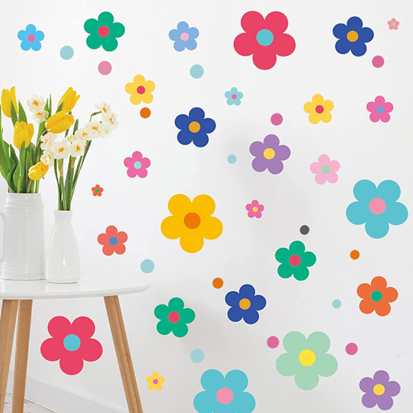 Färgglada små blommiga väggdekaler söta retroblommor flickor