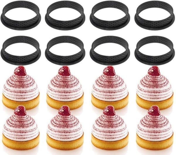 8-pack cirkulära plastnät-tårtformar, mousse-tårtcirklar