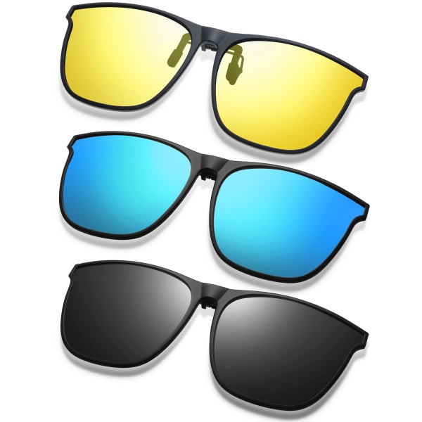3 par overdimensjonerte polariserende clip-on solbriller