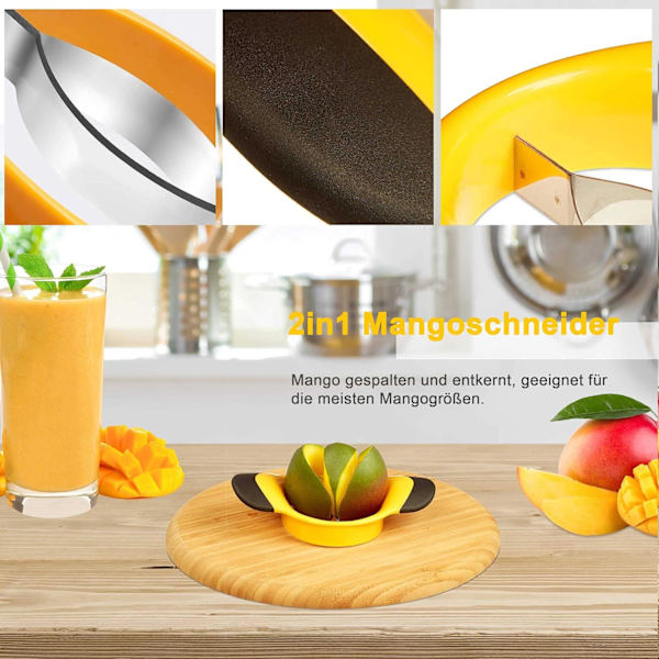 Ruostumattomasta teräksestä valmistettu mango-leikkuri, -kuorima ja -jakaja