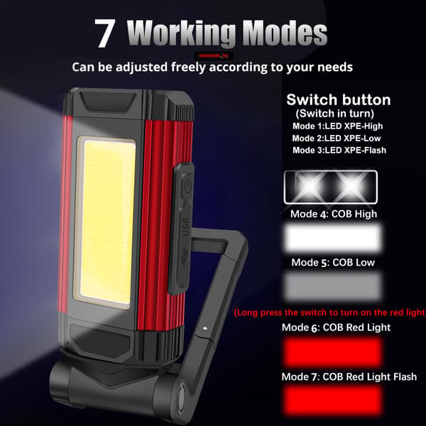 1 stk COB arbeidslys LED vedlikeholdslys med magnetisk USB