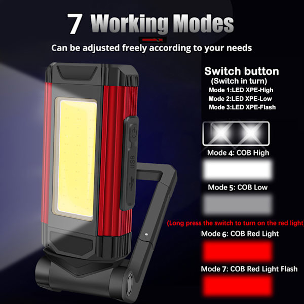 1 stk COB arbejdslys LED vedligeholdelseslys med magnetisk USB