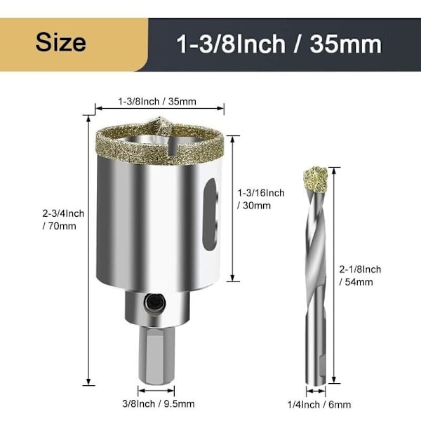 Timanttiterä 35 mm keskiterällä, laattoihin, keraamisiin, marmoriin,