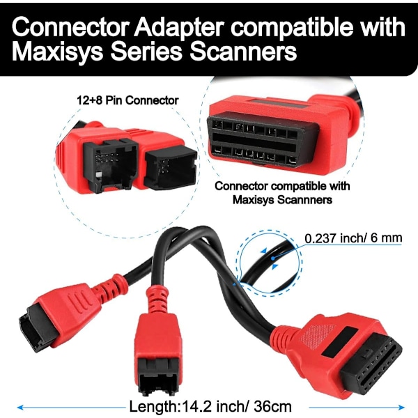 Kompatibel Adapterkabel för Chrysler 12+8 Kontaktdon Programmering Kompatibel för DS808 MS905 MS906 MS906BT MS9