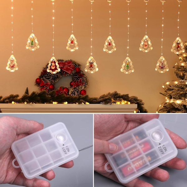 Julbelysning, 10 Trädbelysning 120 LED Juldekorationer Inomhus, Batteridriven Jul Fönsterbelysning 9.8